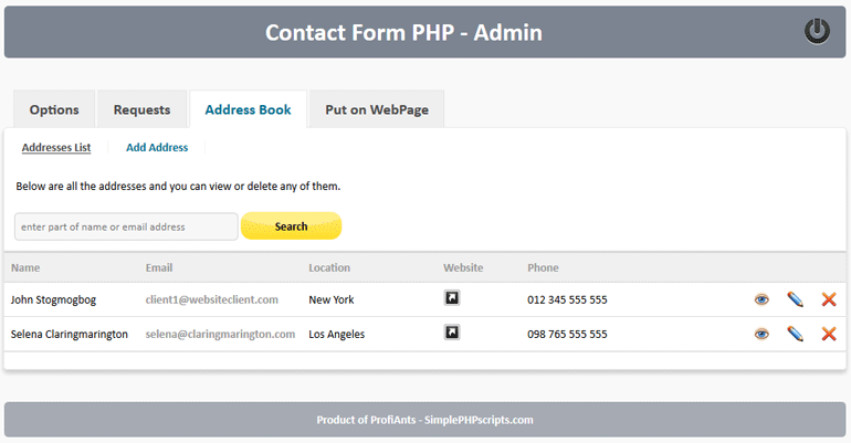 Contact Form PHP - address book