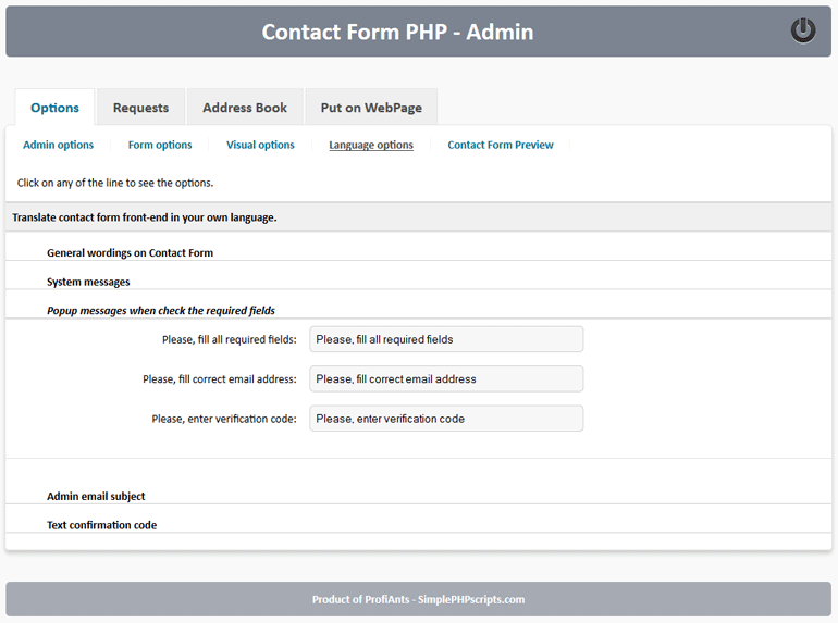 Contact Form PHP - language options