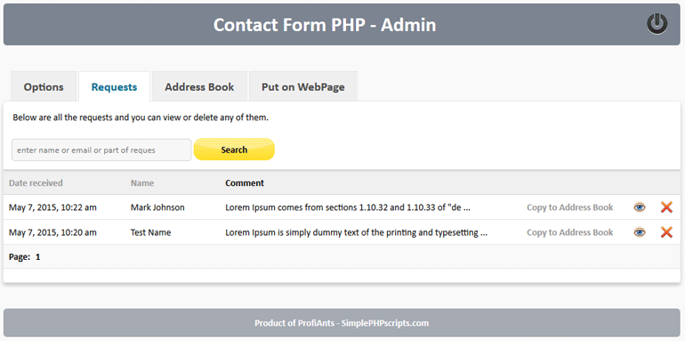 Contact Form PHP - requests list