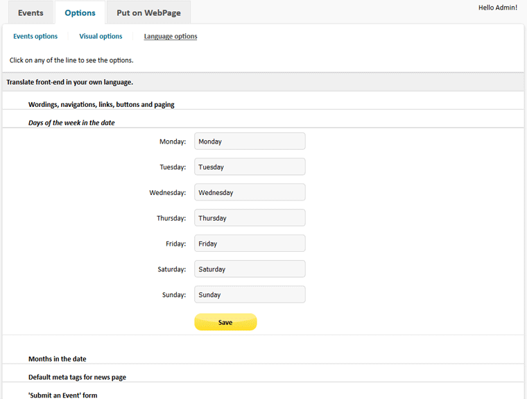 Event Script PHP - Language Options