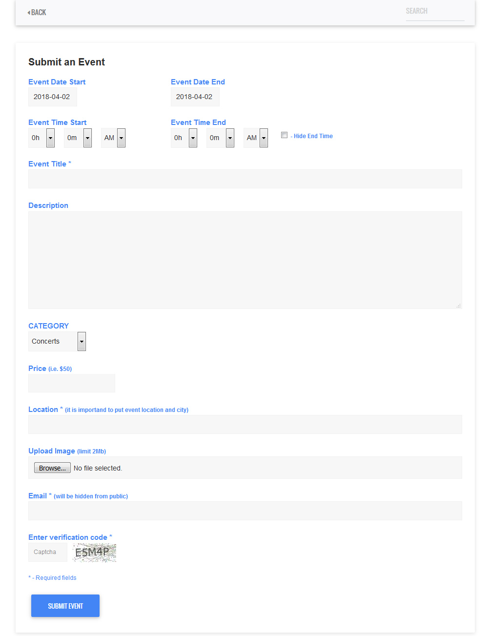 Event Script PHP - submit event form