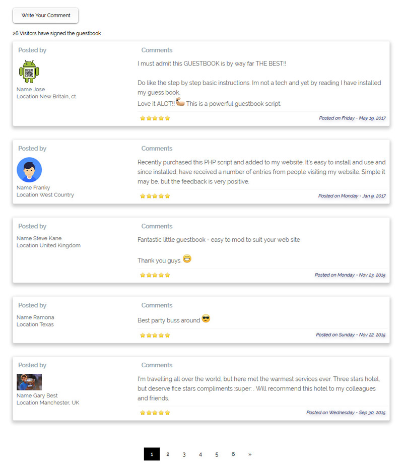 GuestBook Script PHP demo