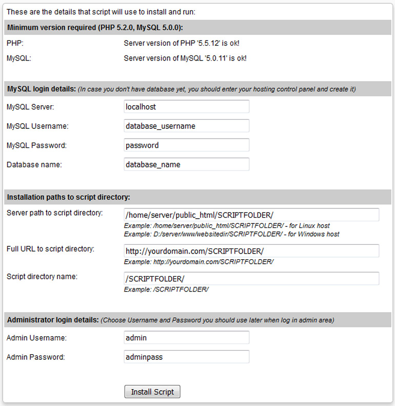 Slideshow Script PHP installation wizard