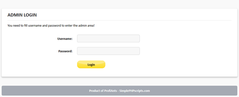 Event Script PHP - admin login form