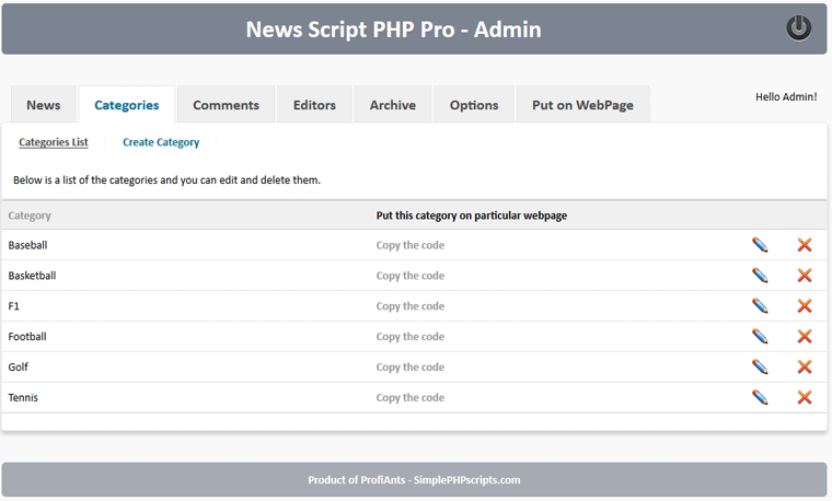 News Script PHP Pro - comments list in admin area