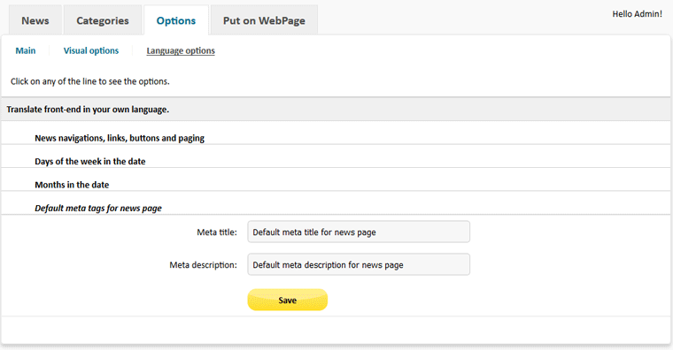 Newspaper Script PHP - admin language options