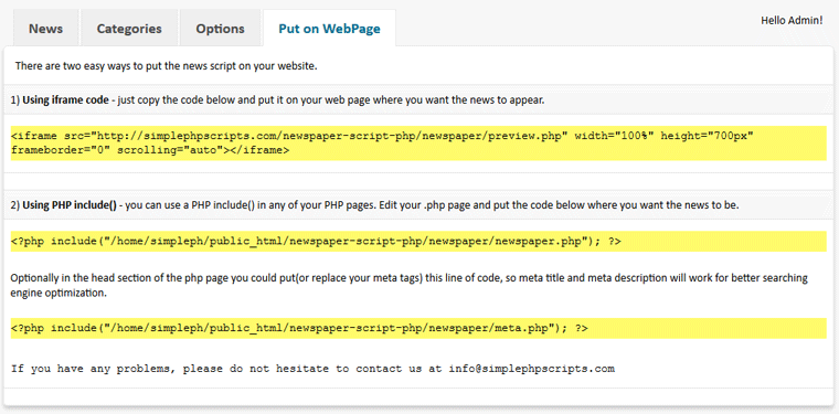 Newspaper Script PHP - Put on WebPage