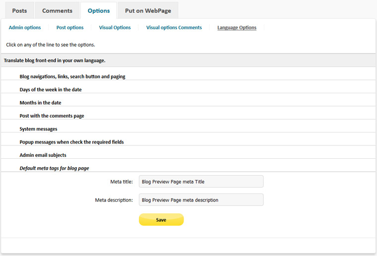 Simple Blog PHP admin language options