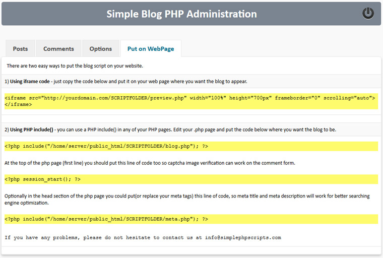 Put Blog script on your Web Page