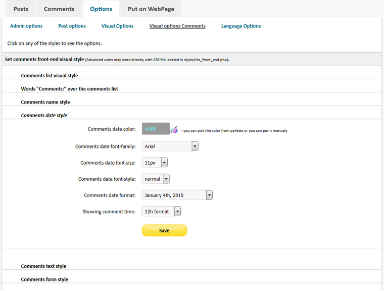 Simple Blog PHP visual options comments