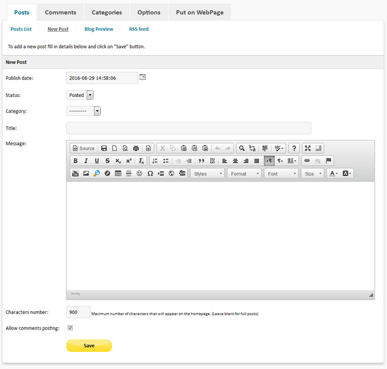 Simple Blog PHP add new post