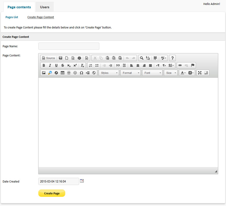 Simple CMS PHP - create a page content