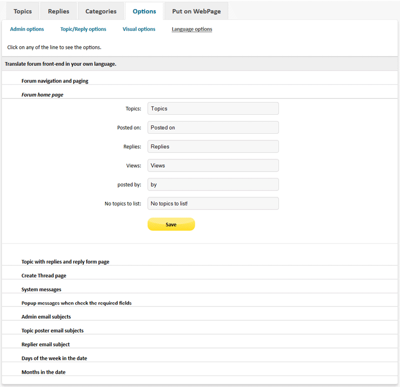 Simple Forum PHP - Language options - translation