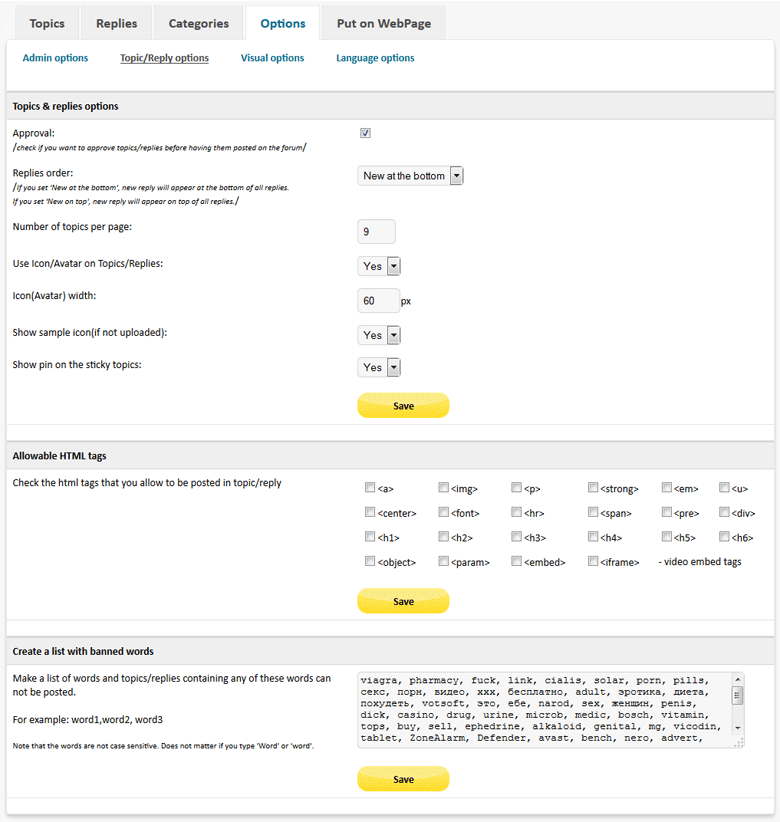 Forum admin area - Topic/Reply Options
