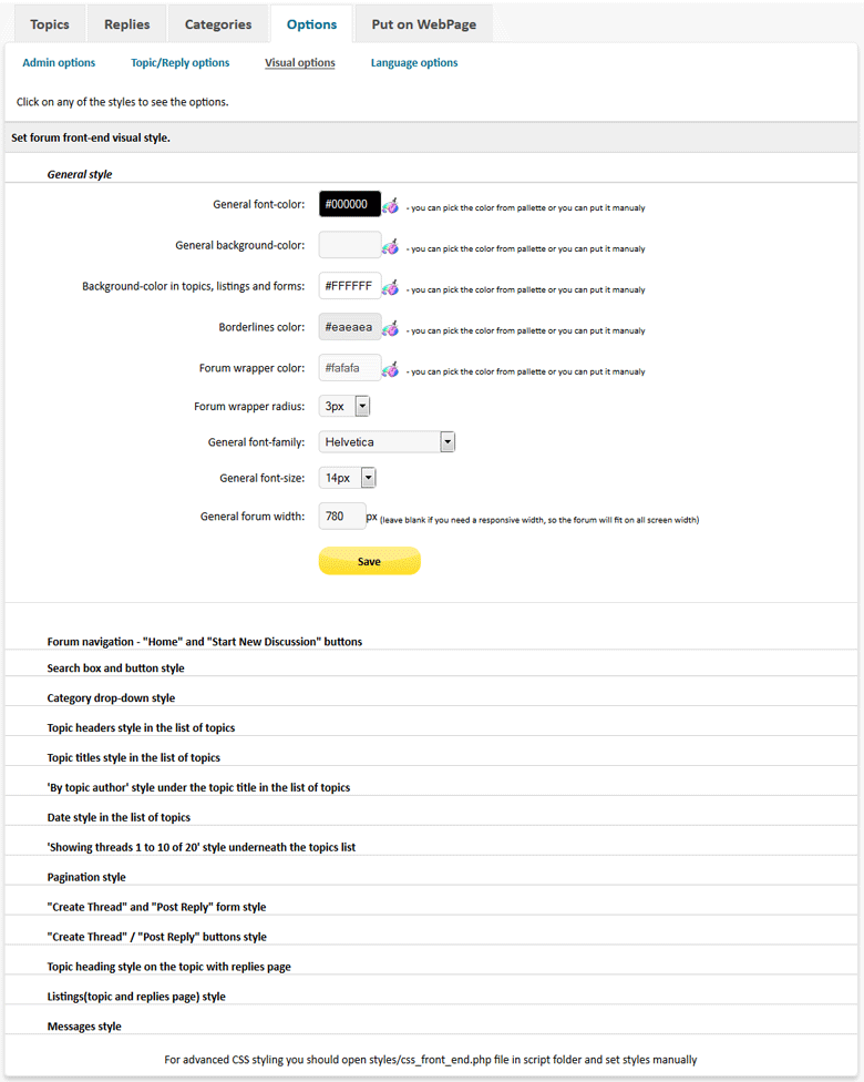Simple Forum PHP - Visual options(CSS)